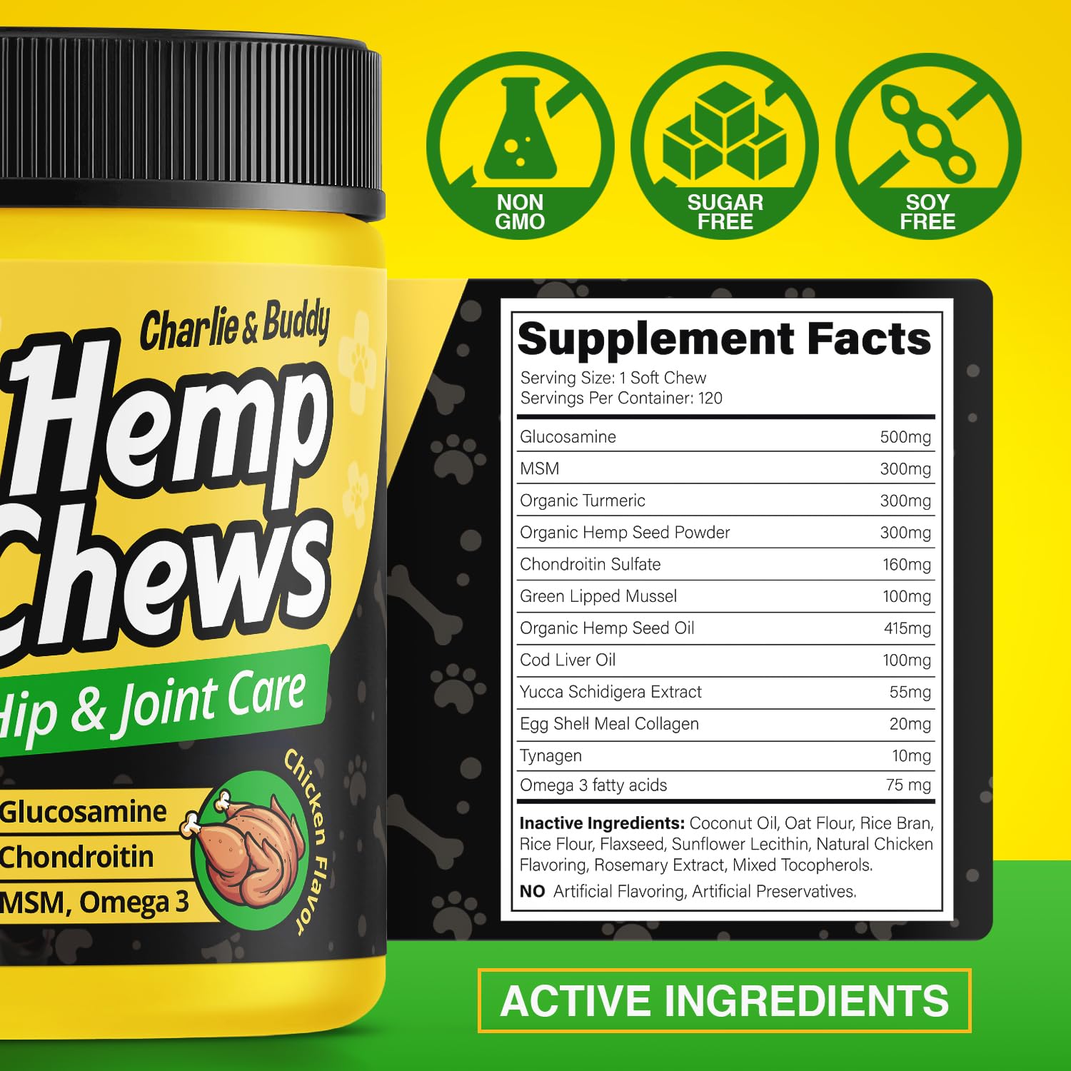 CHARLIE & BUDDY egg shell collagen dog chew focusing on bones and connective tissue.