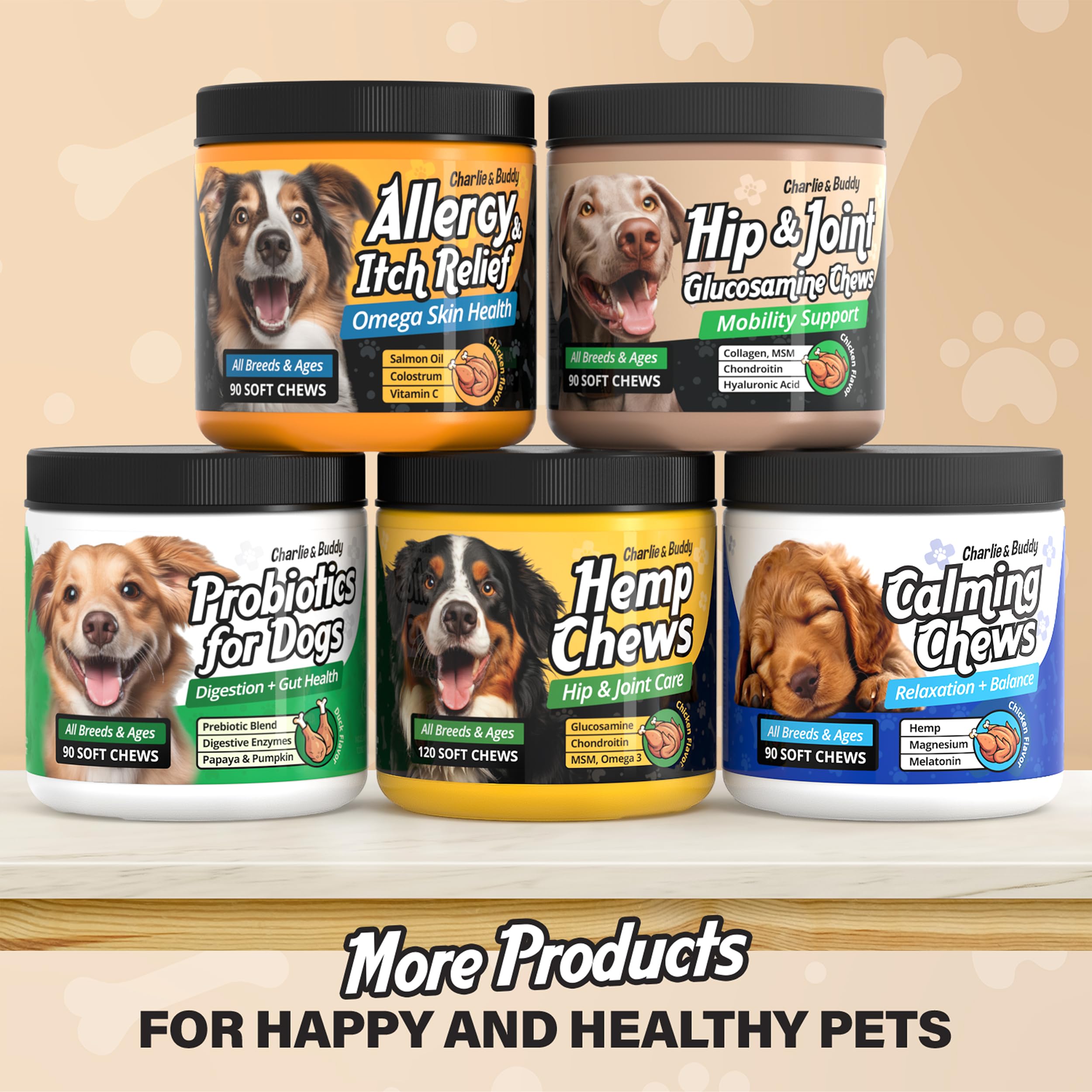 CHARLIE & BUDDY packaging image signals trusted, easy daily dosing.