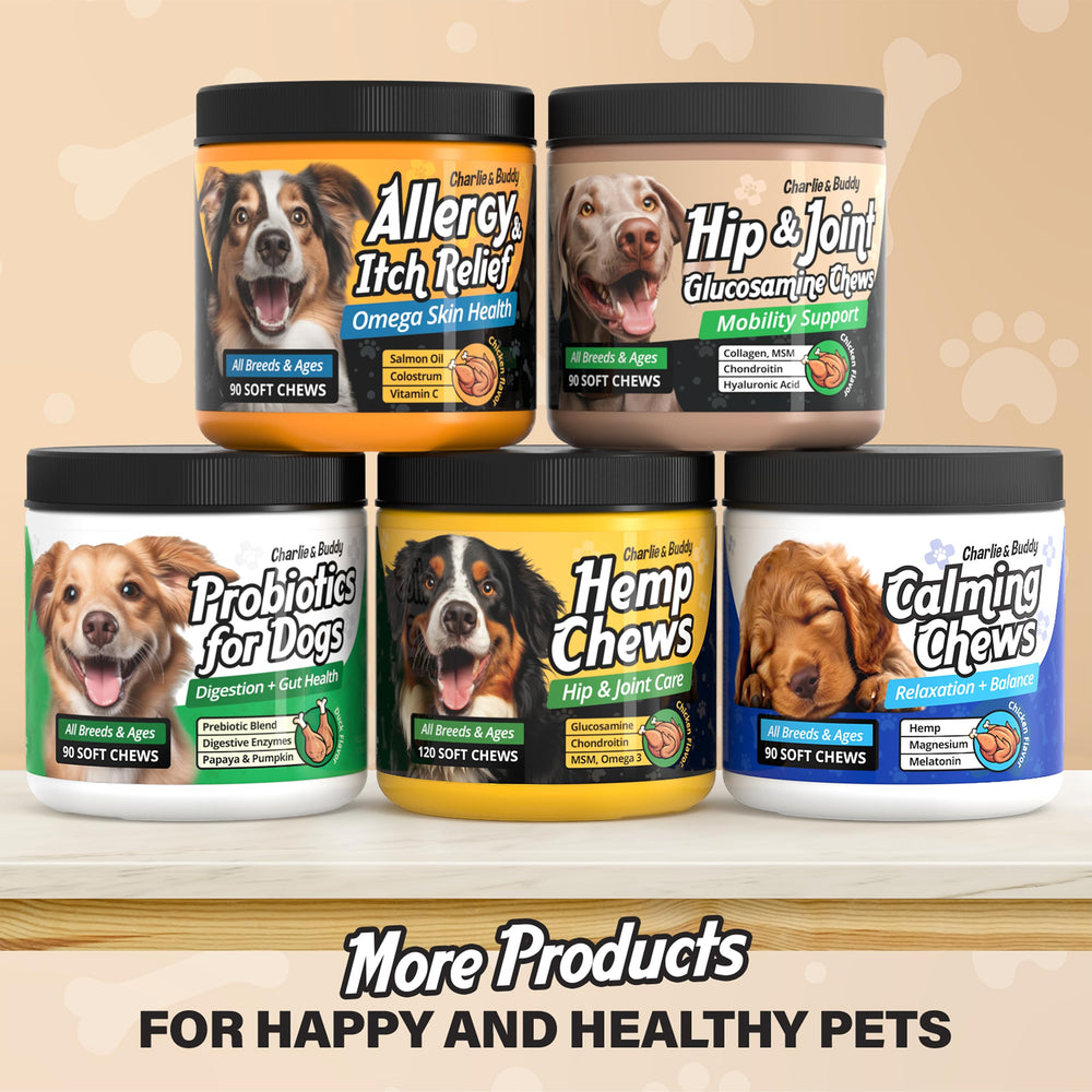 CHARLIE & BUDDY packaging image signals trusted, easy daily dosing.