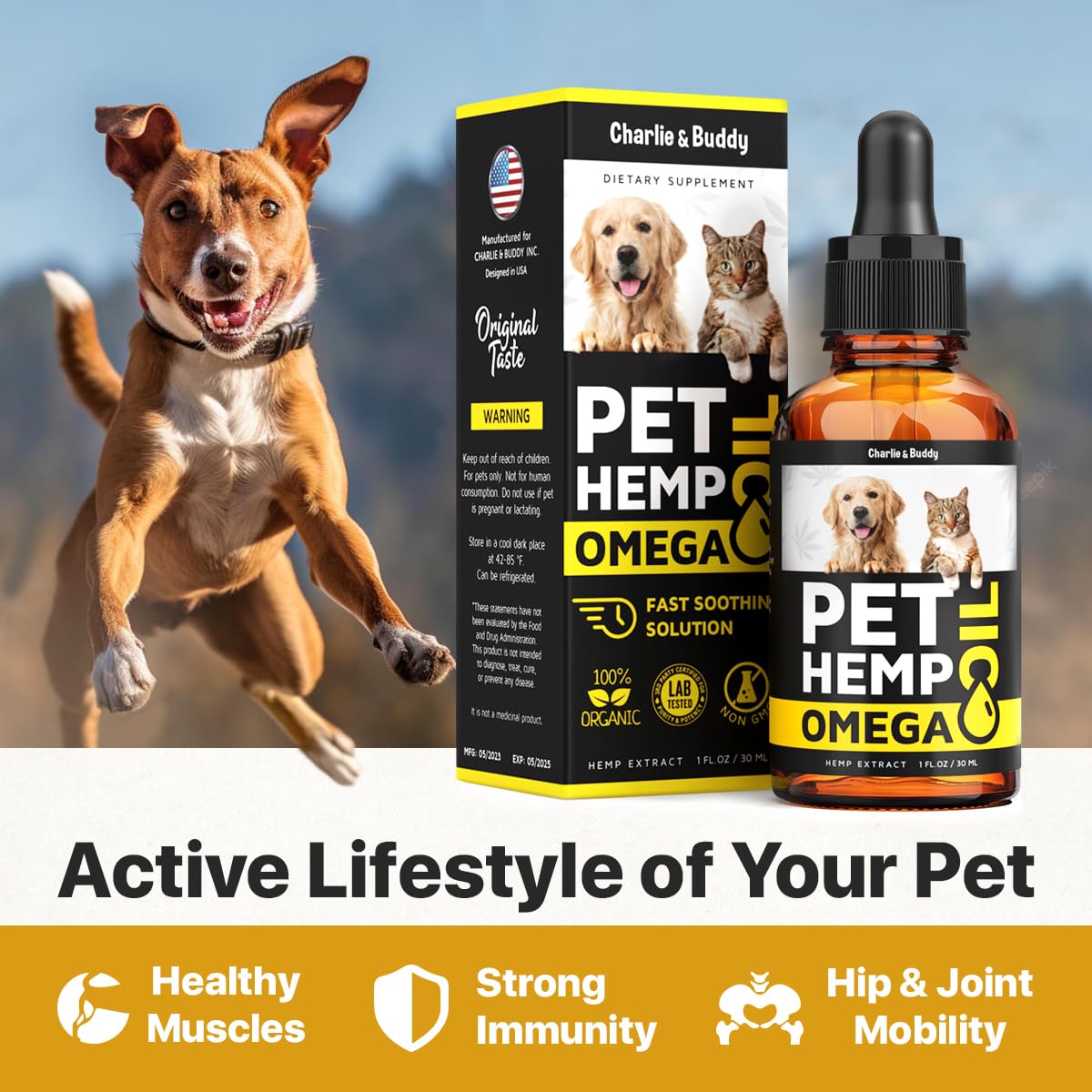 CHARLIE & BUDDY packaging-hero highlights safety and organic ingredients