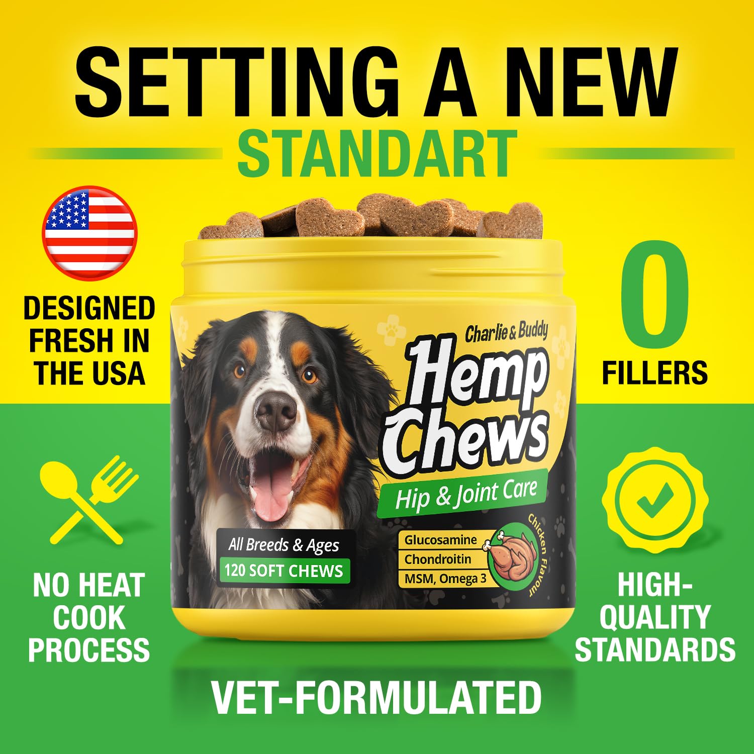 CHARLIE & BUDDY USA-designed, human-grade ingredients jar label.