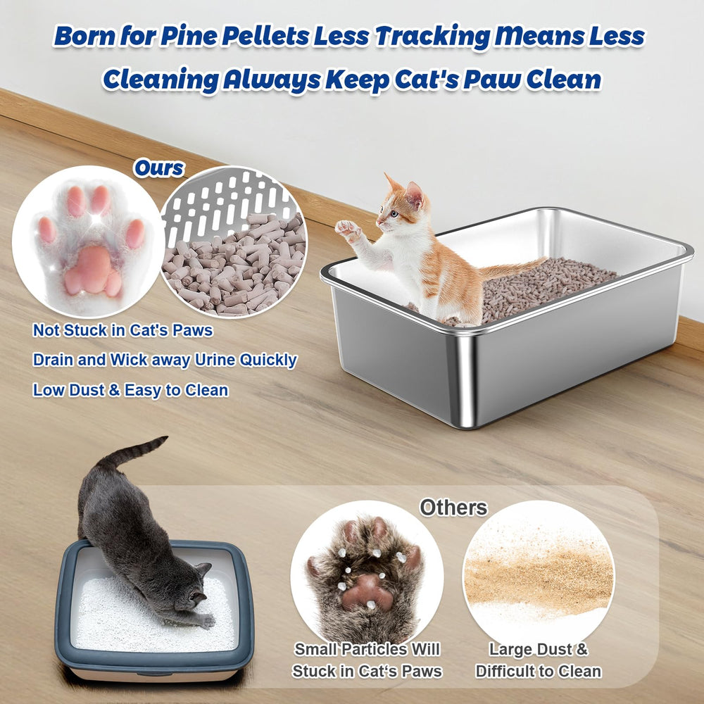 Charlie & Mollie stainless steel litter box with pee pad demonstrates quick pad replacement