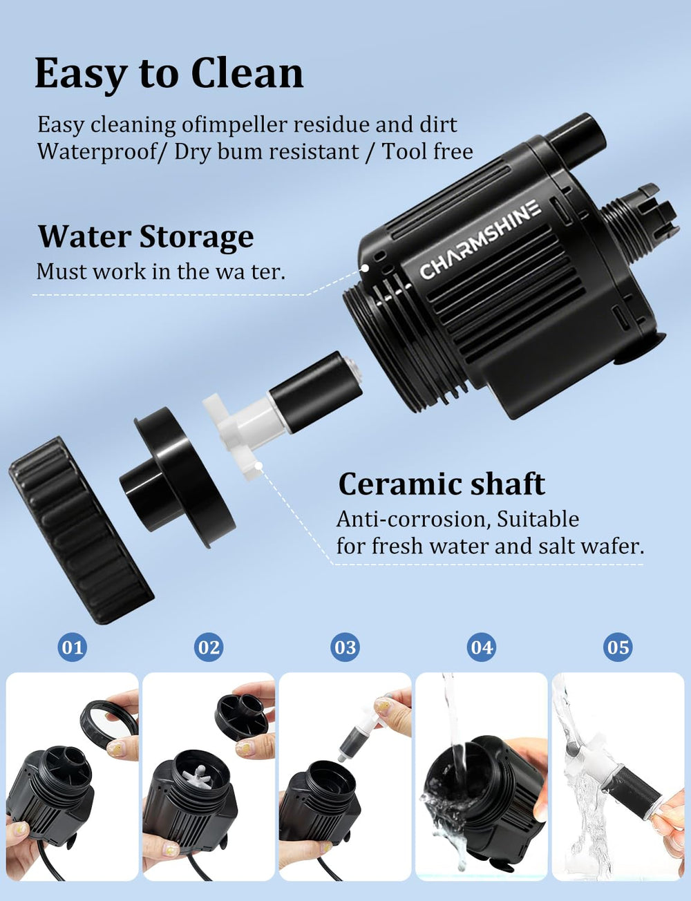 Charmshine cleaner includes tank scrub brush for spot cleaning