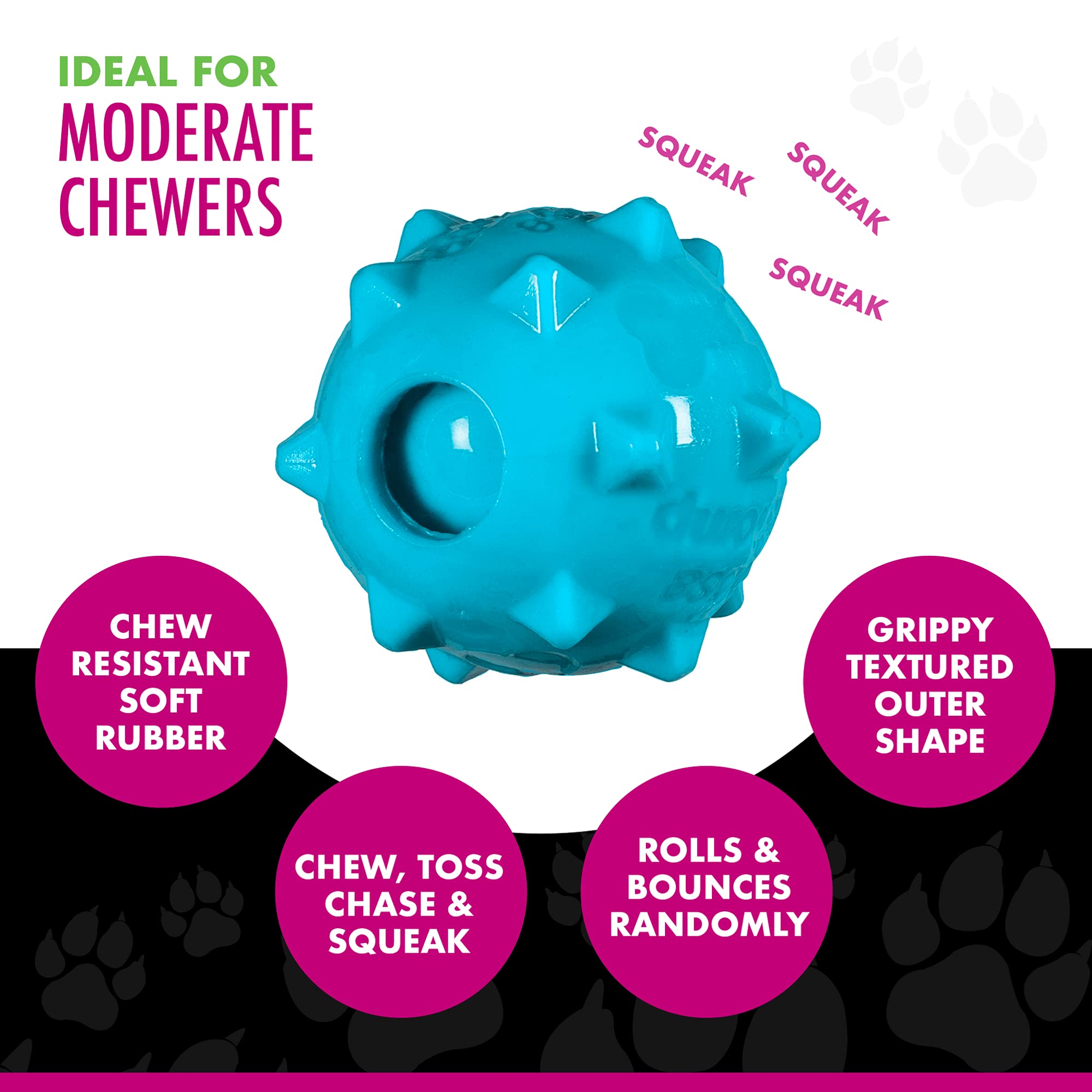 Chase 'n Chomp ball green-blue color adds visual appeal to play