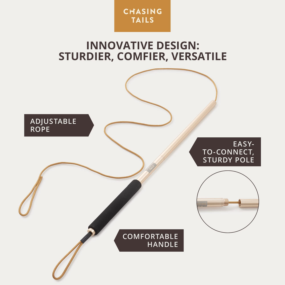 Chasing Tails flirt pole heavy-duty aluminum parts ensure long-lasting fun.