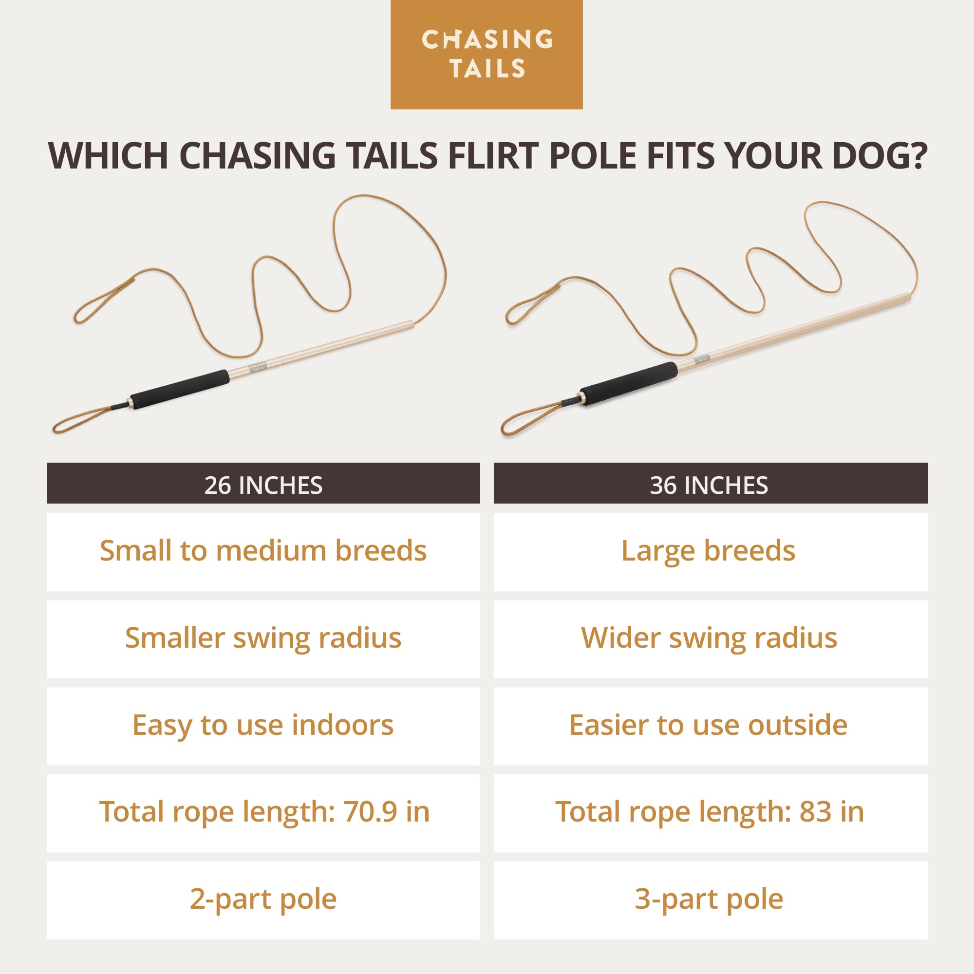 Chasing Tails flirt pole with squeaky and squeakless toys for options.