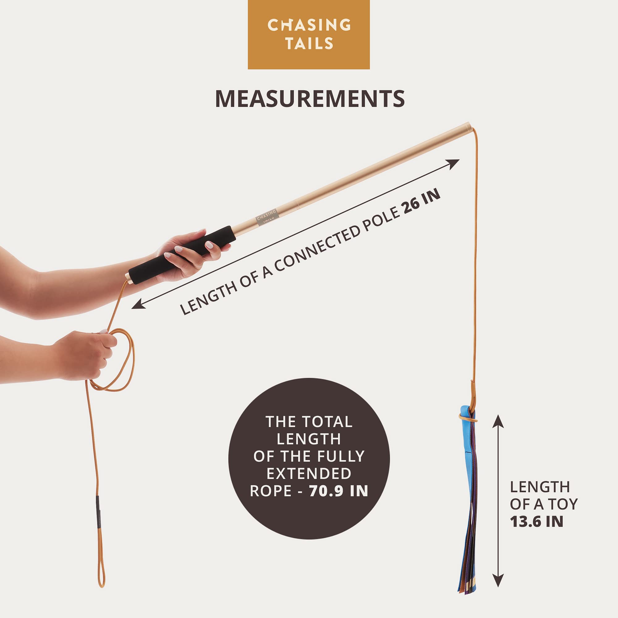 Chasing Tails flirt pole includes two lure toys for varied engagement.