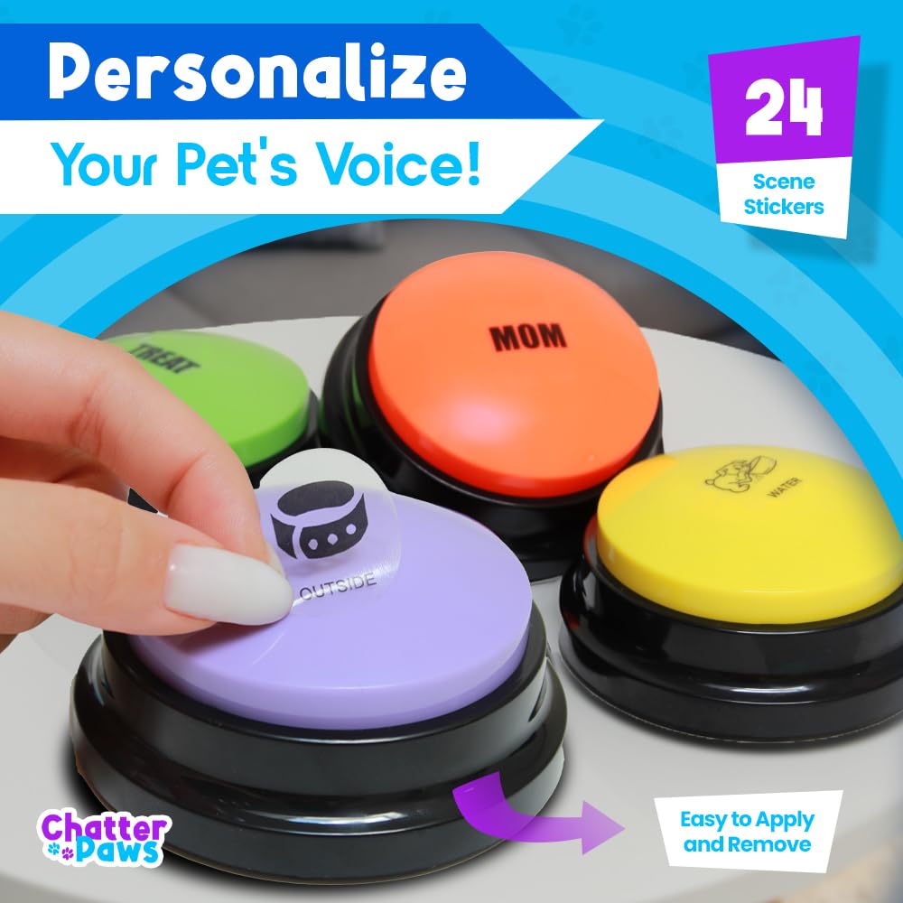 CHATTER PAWS 24 stickers personalize each button for clear cues.