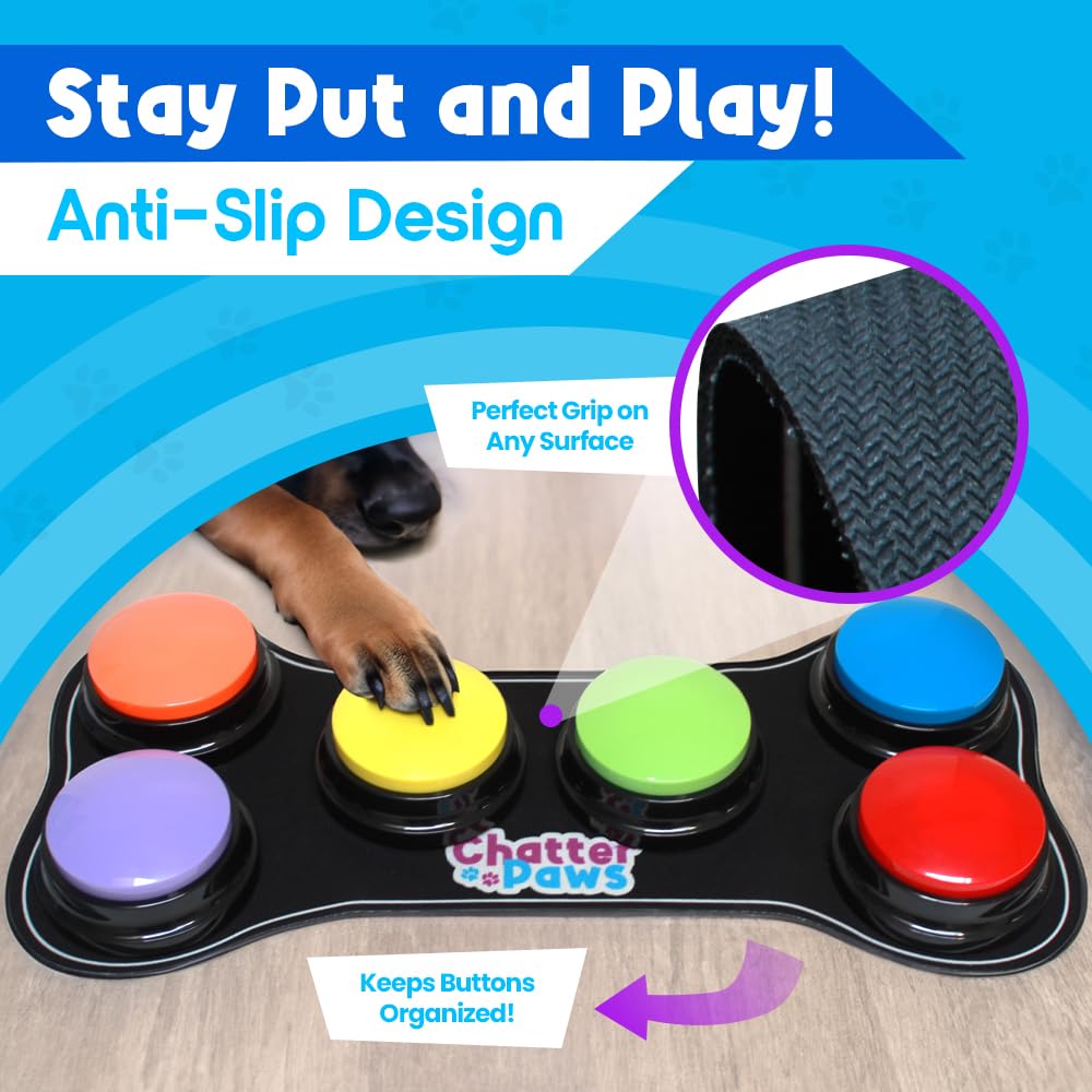 CHATTER PAWS ABS plastic dog buttons endure daily use with paws.