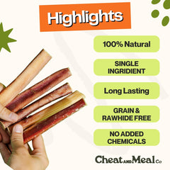 Cheat and Meal Co grass-fed beef pizzle close-up shows a single-ingredient chew.