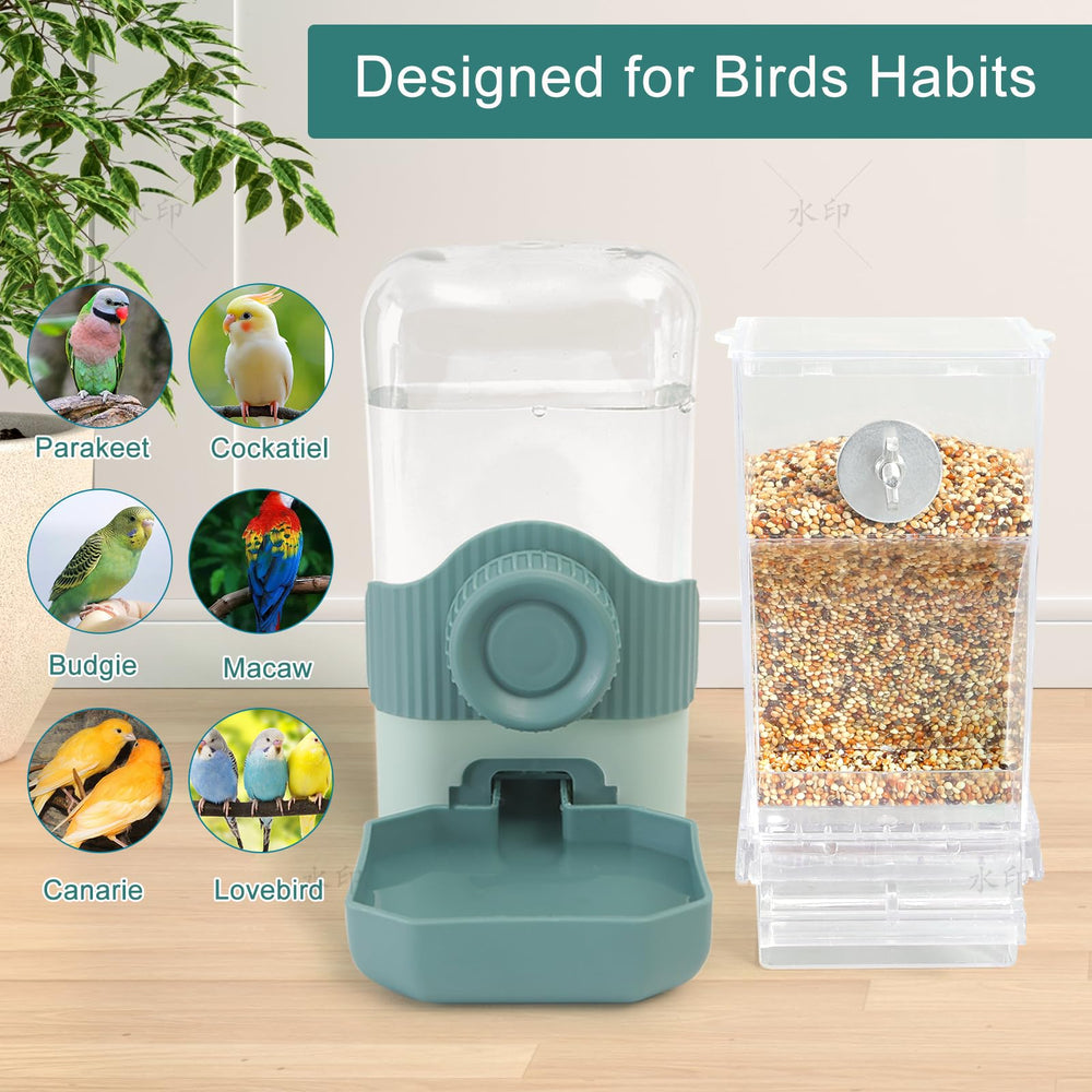 Chebet No Mess Bird Feeder Water Dispenser Set food tray provides easy access during feeding.