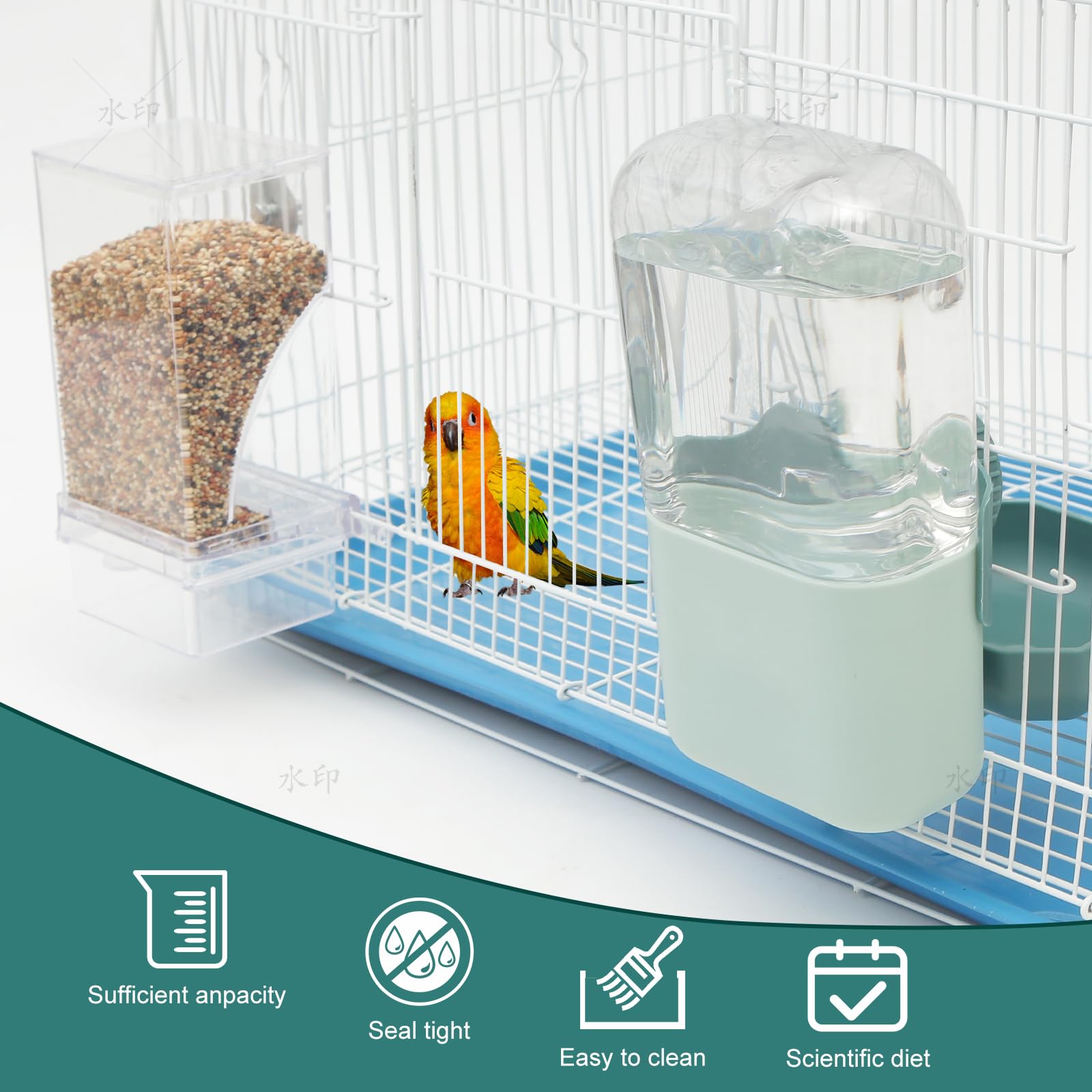 Chebet No Mess Bird Feeder Water Dispenser Set water dispensing mechanism ensures steady hydration.