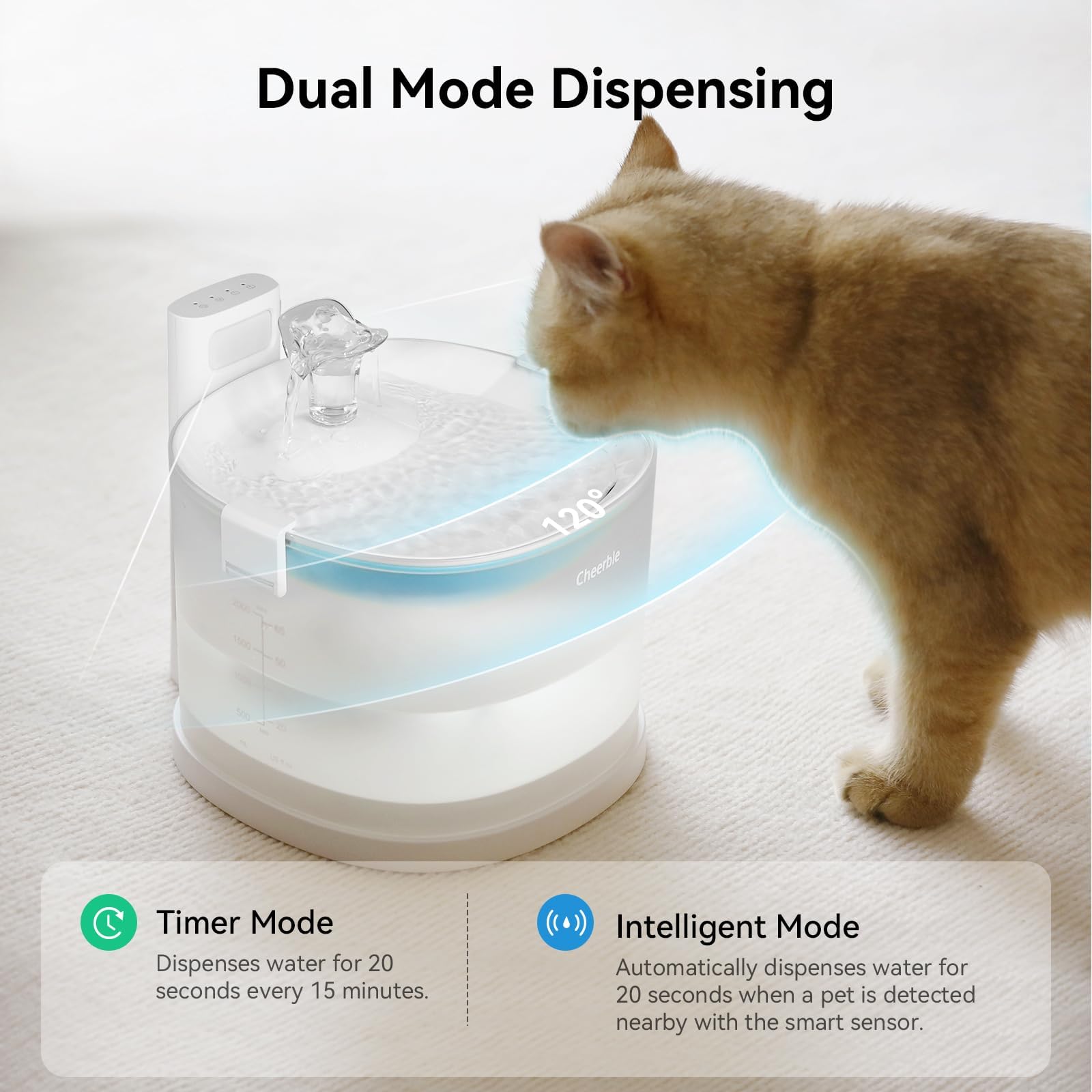 Cheerble E1 silent operation keeps the fountain discreet at night.