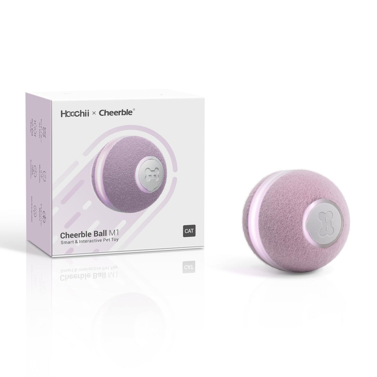 Cheerble interactive cat ball toy purple on floor encourages playtime and exercise