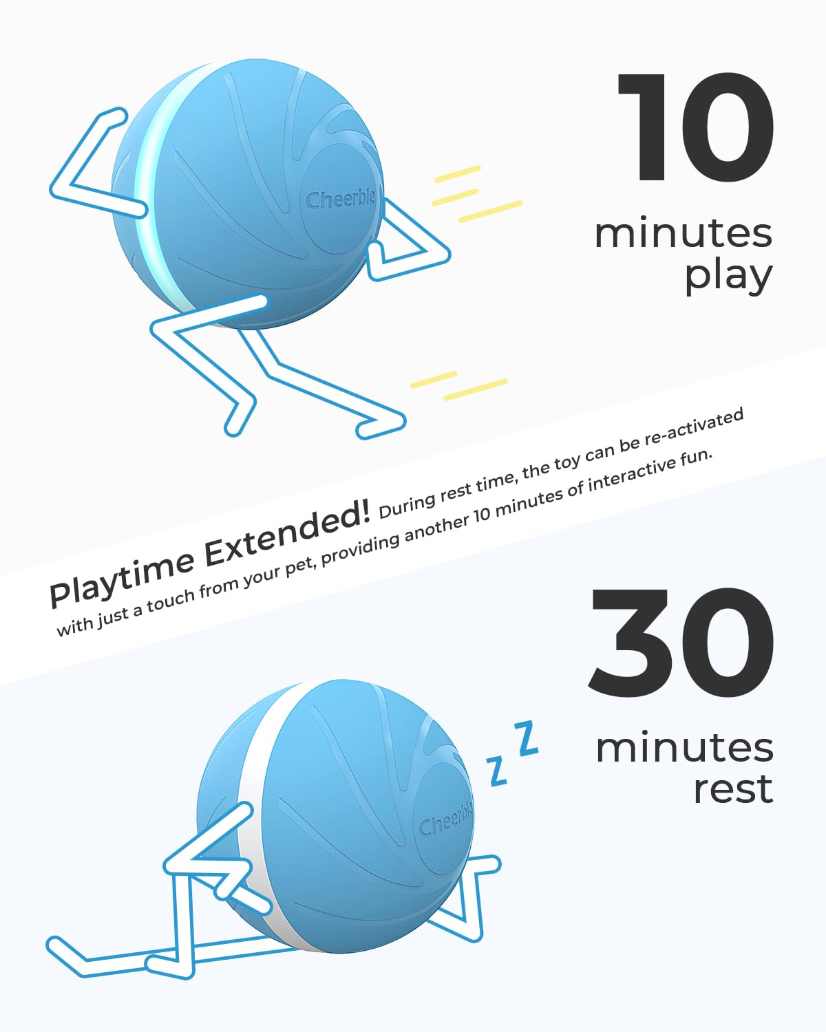 Cheerble Wicked Ball W1 auto-rest feature paces energy during play.