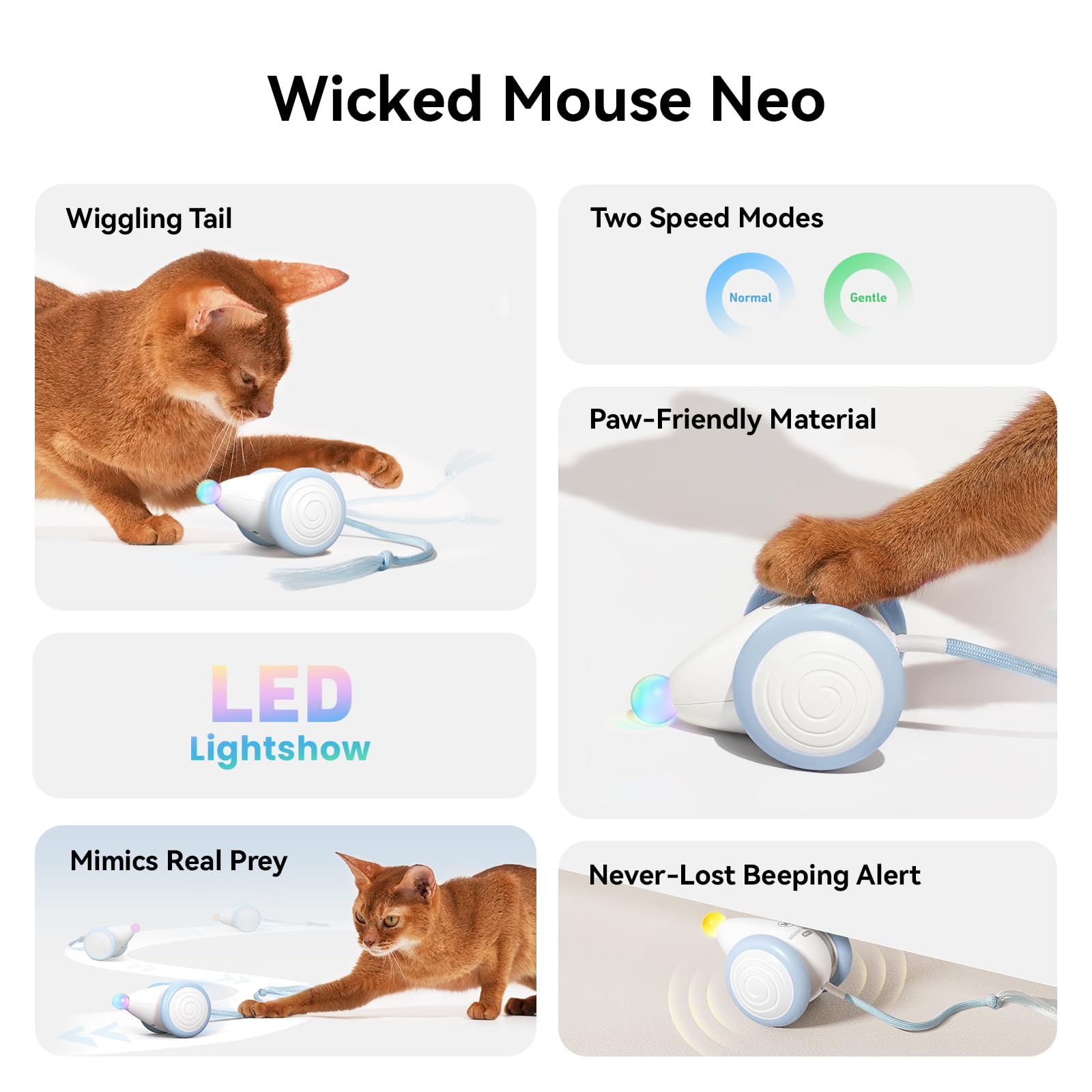 Cheerble Wicked Mouse Neo with tail sways to spark cat activity