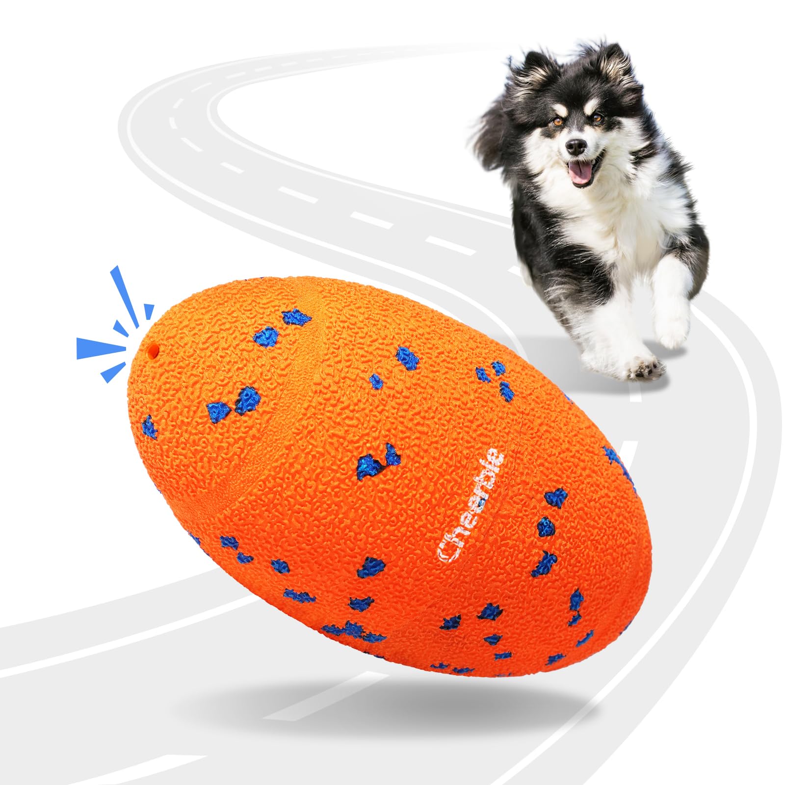Cheerble Wicked Rugby squeaky-ball in action for fetch and interactive play.