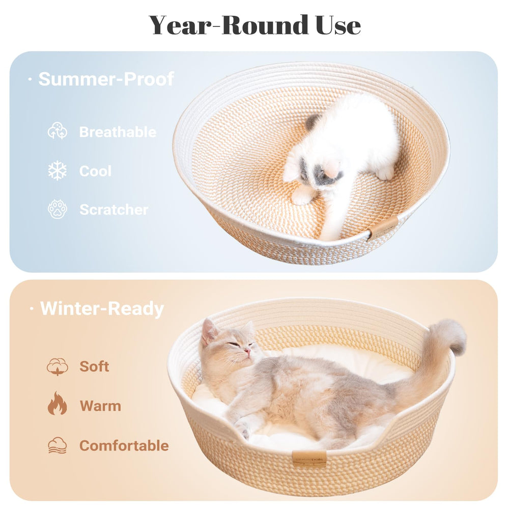 CHEERHOME PETS cat bed basket inside view highlights breathable cotton rope design