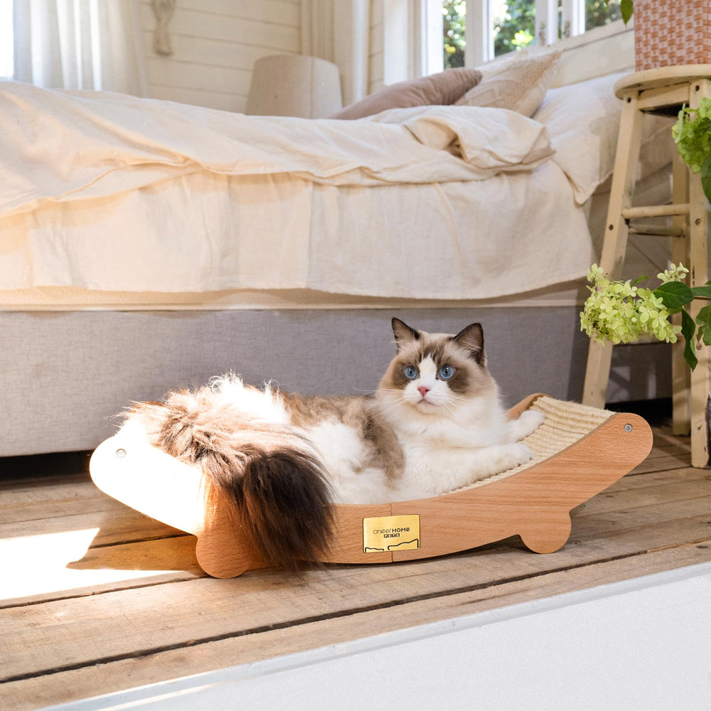 CHEERHOME PETS cat scratcher hammock in use with a relaxed cat