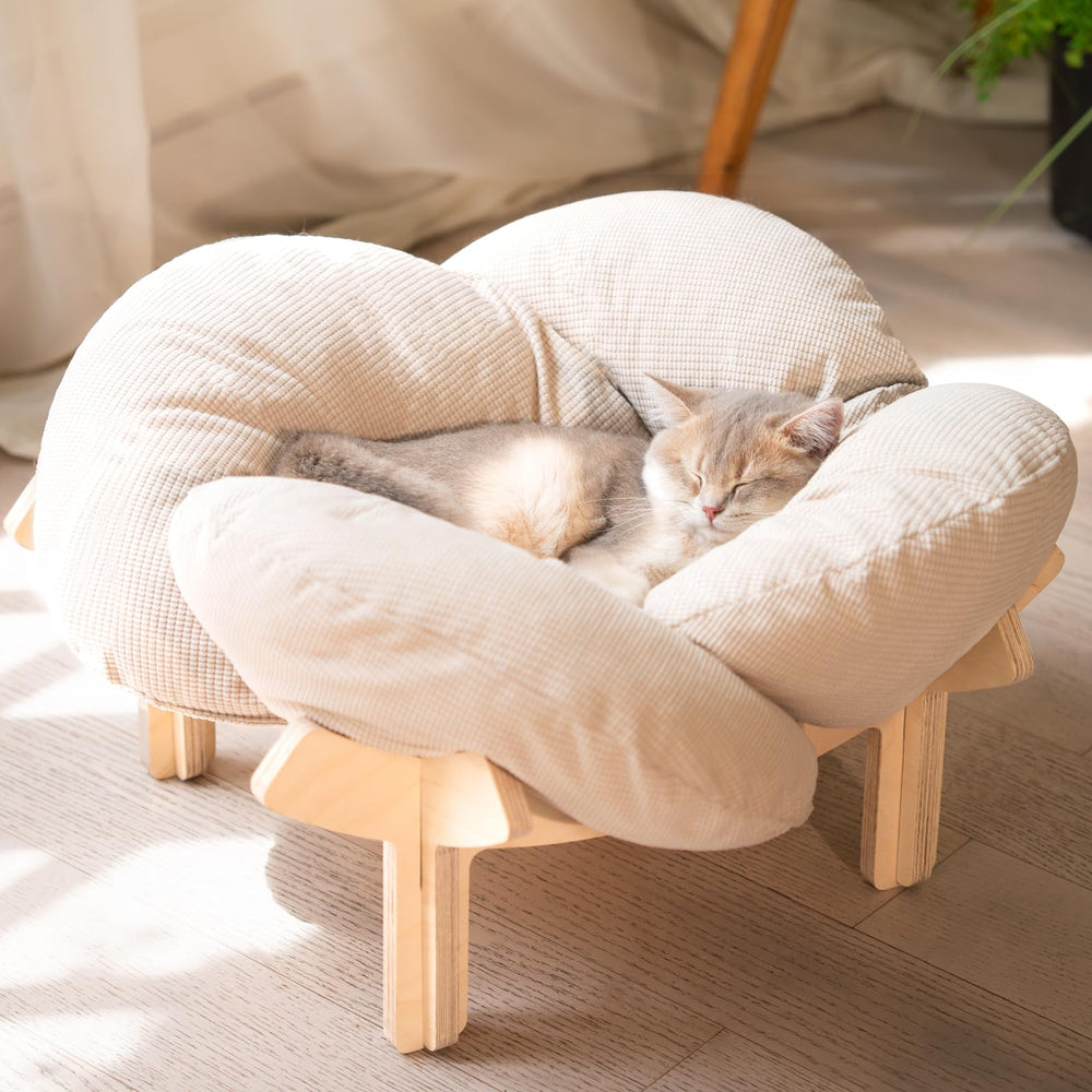 CHEERHOME PETS elevated cat bed wooden white frame for cozy indoor lounging