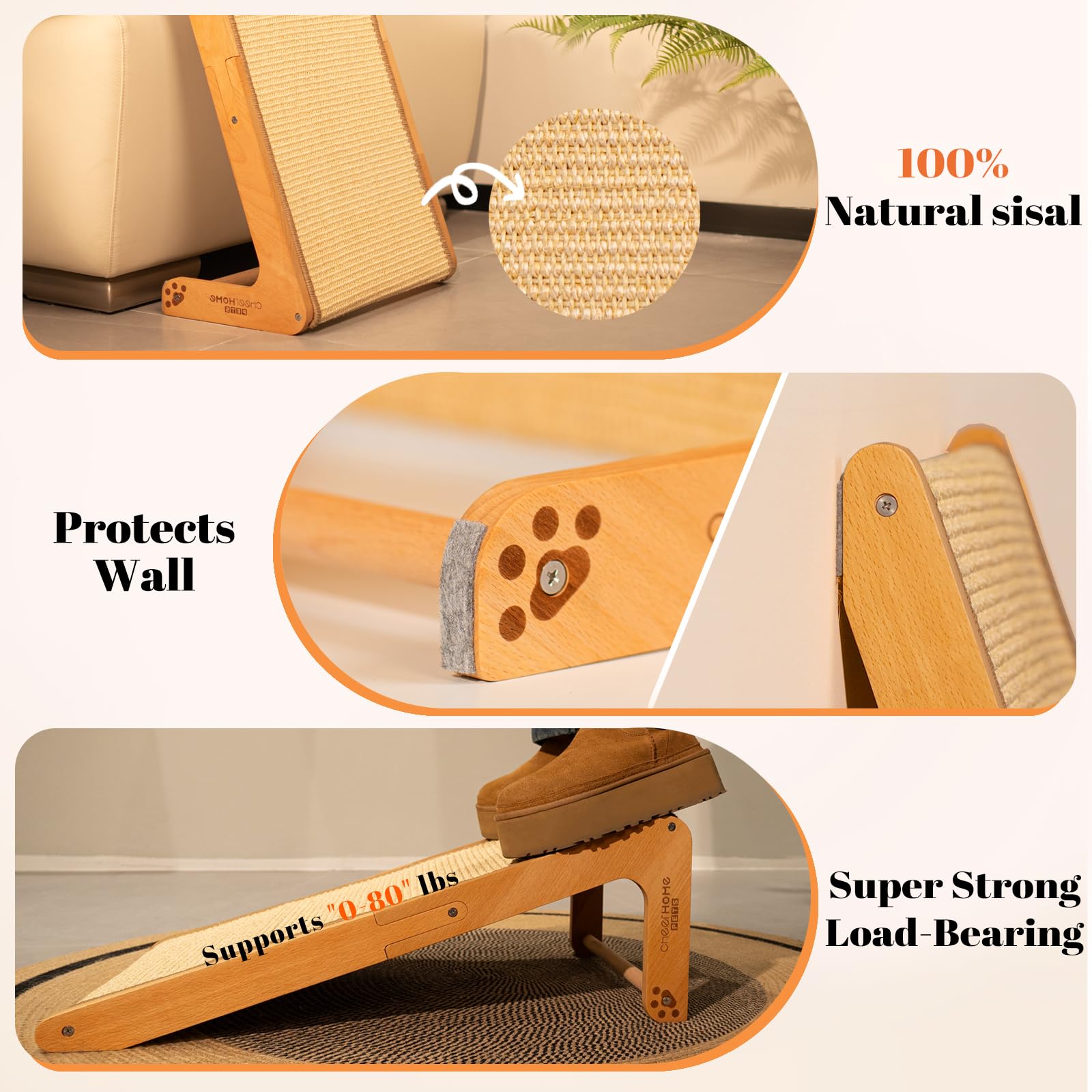 CHEERHOME PETS beech wood frame supports durable indoor scratching.