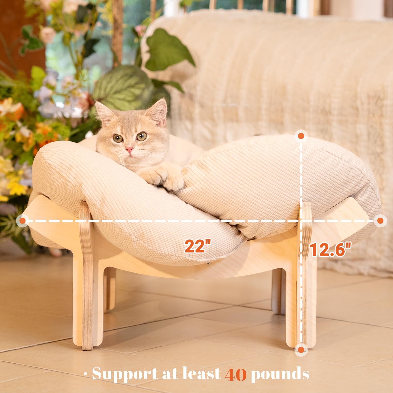 CHEERHOME PETS sturdy cross-wooden-frame supports up to 40 pounds with minimal wobble