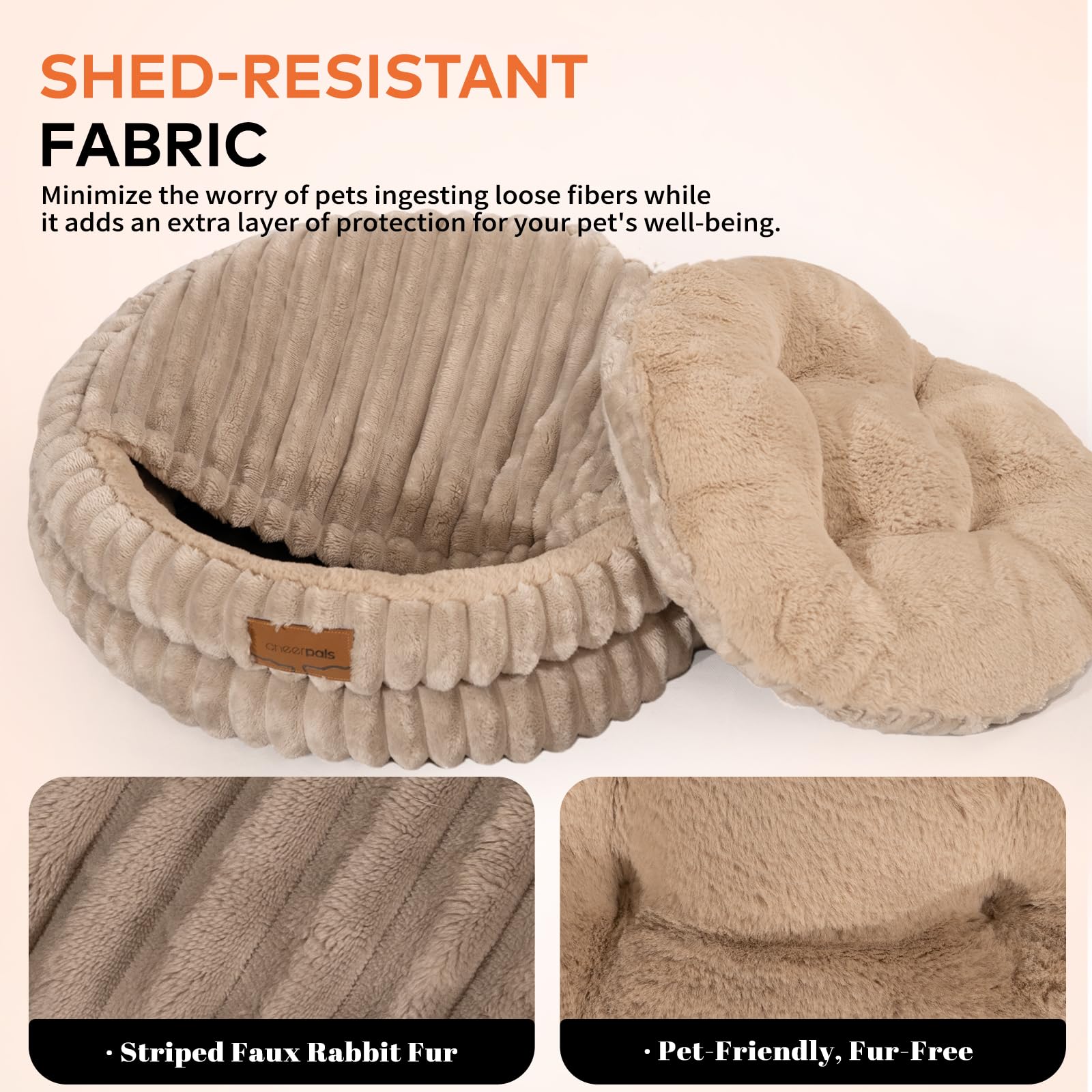 CHEERPALS cat bed round khaki washable-cover highlights easy cleaning and maintenance.