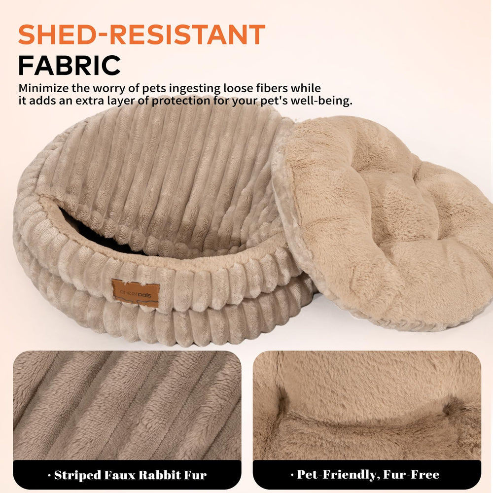 CHEERPALS cat bed round khaki washable-cover highlights easy cleaning and maintenance.