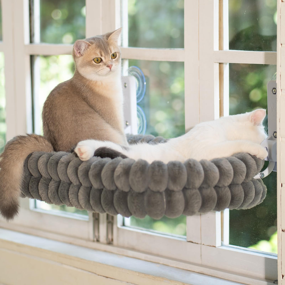 CHEERPALS cat window perch folds to 90-degree angle for tidy storage.