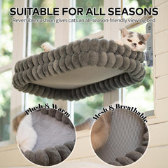 CHEERPALS cat window perch reversible cushion highlighting plush warmth for winter lounging.