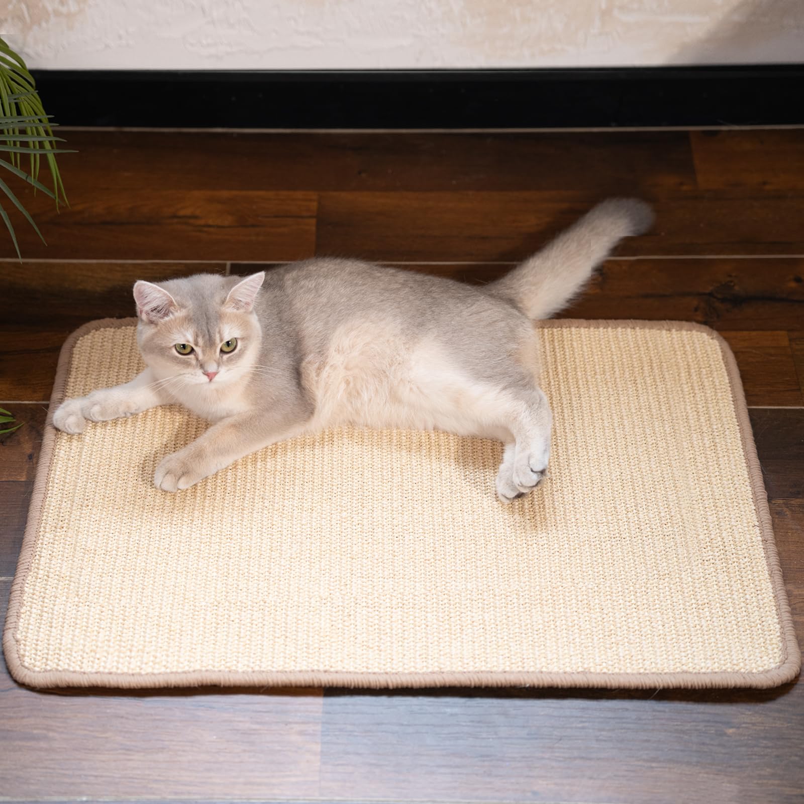 CHEERPALS white sisal scratcher pad blends with decor while protecting carpets