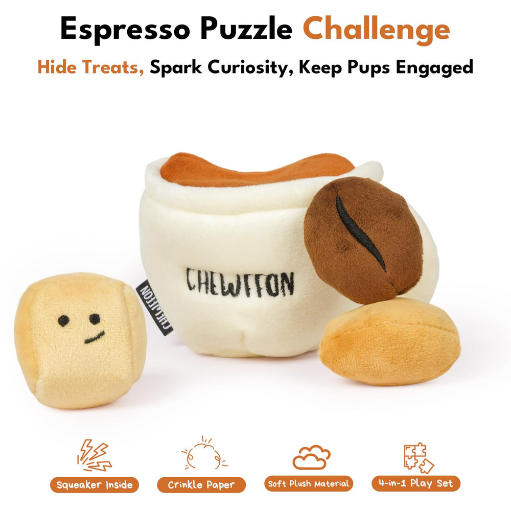 CHEWFFON coffee cup toy featuring crinkle exterior for engaging textured play.