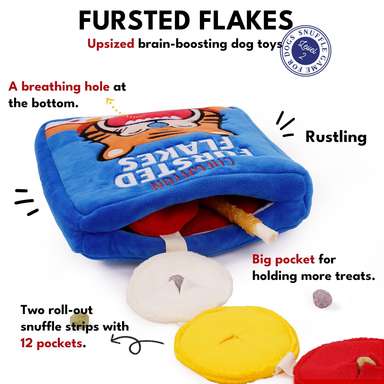 CHEWFFON-snuffle-cereal-pockets close-up demonstrates 12 treat pockets for sniffing play.