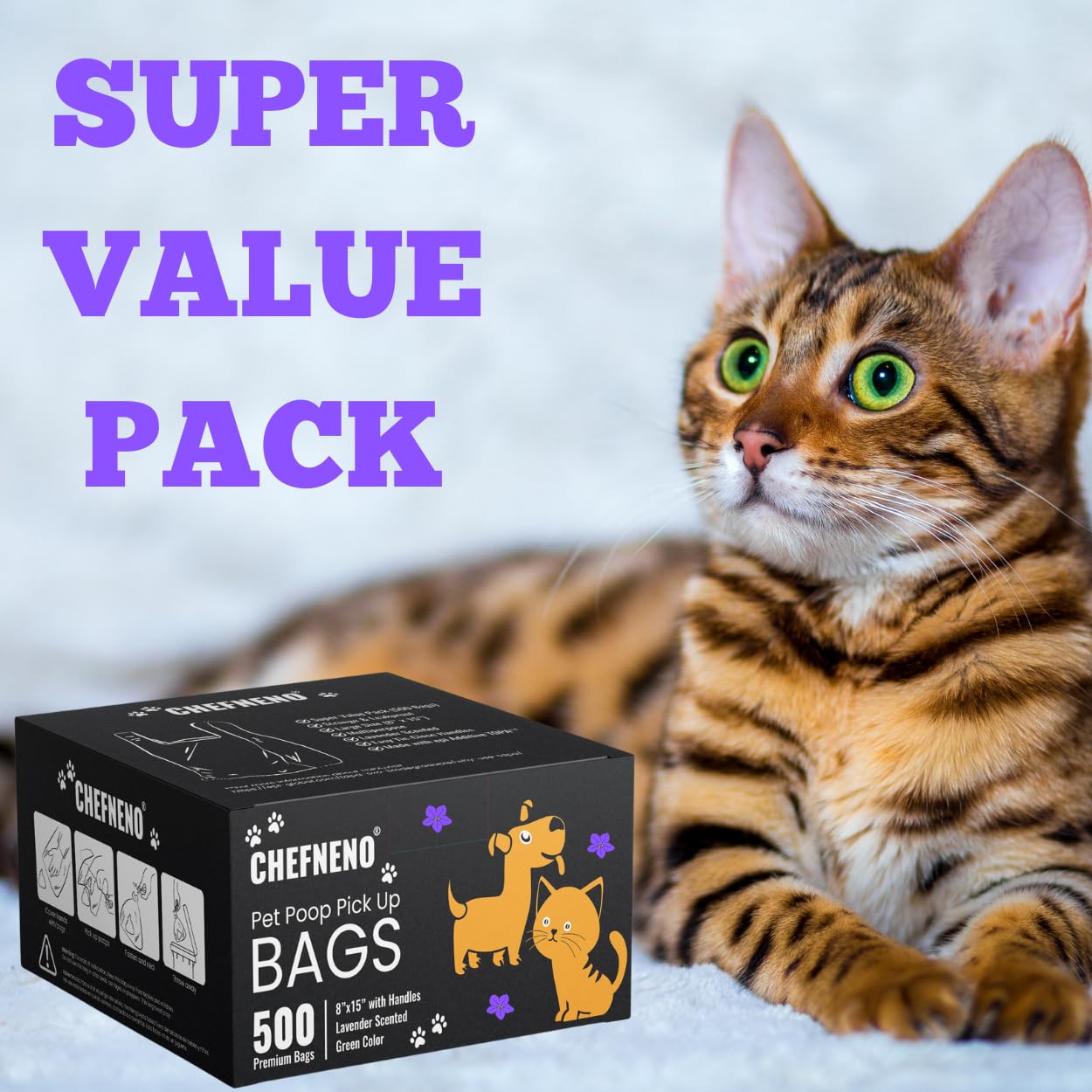 CHEFNENO bulk pet waste bags shown in green for home storage