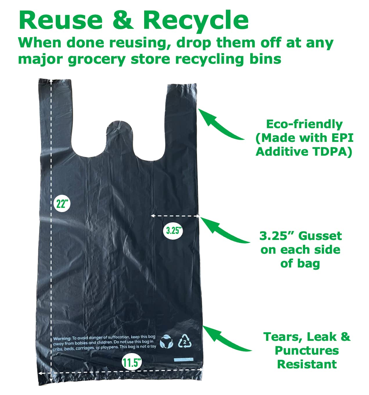 CHEFNENO tshirt bags grocery-size 22x11-5x6-5 gusset side view.