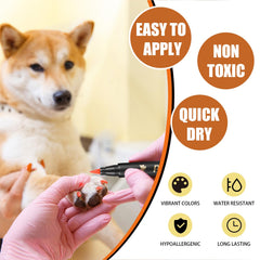 Cheloment pet nail polish pen quick-dry application demonstrates fast color setting for pets.