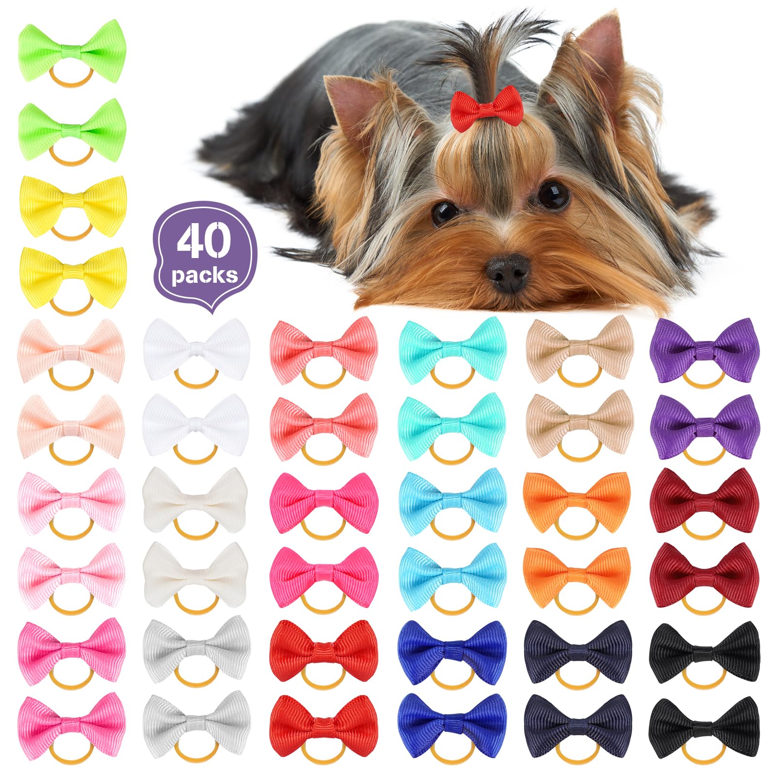 Chenkou Craft puppy yorkie bows 40mm mixed colors on soft satin ribbon for grooming