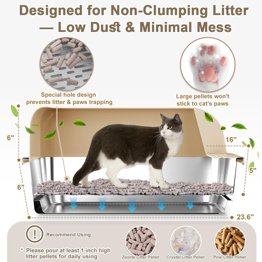 CHENOVE extra-large 23.6 by 16 inch litter box offers roomy comfort.