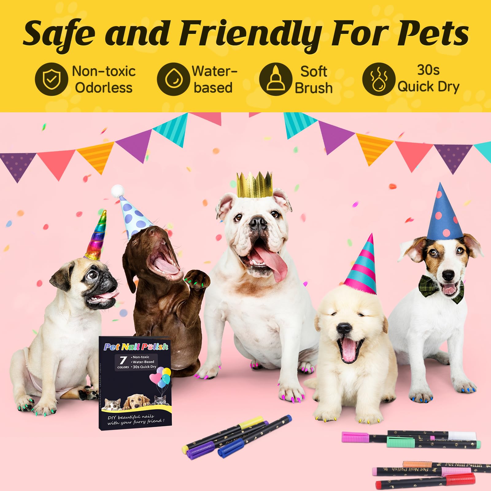 Cherocito dog nail polish pens color swatch highlights seven vibrant hues