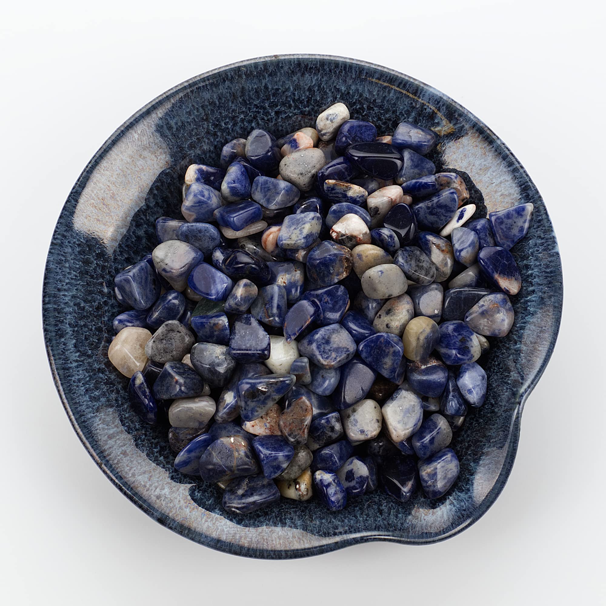 Cherry Tree Collection polished sodalite chips closeup for craft projects and chakra decor.