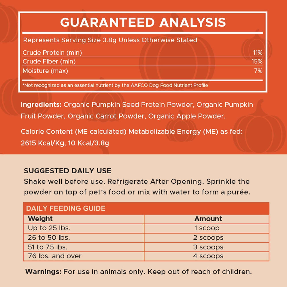 Chew + Heal Labs organic pumpkin powder packaging ready for use.