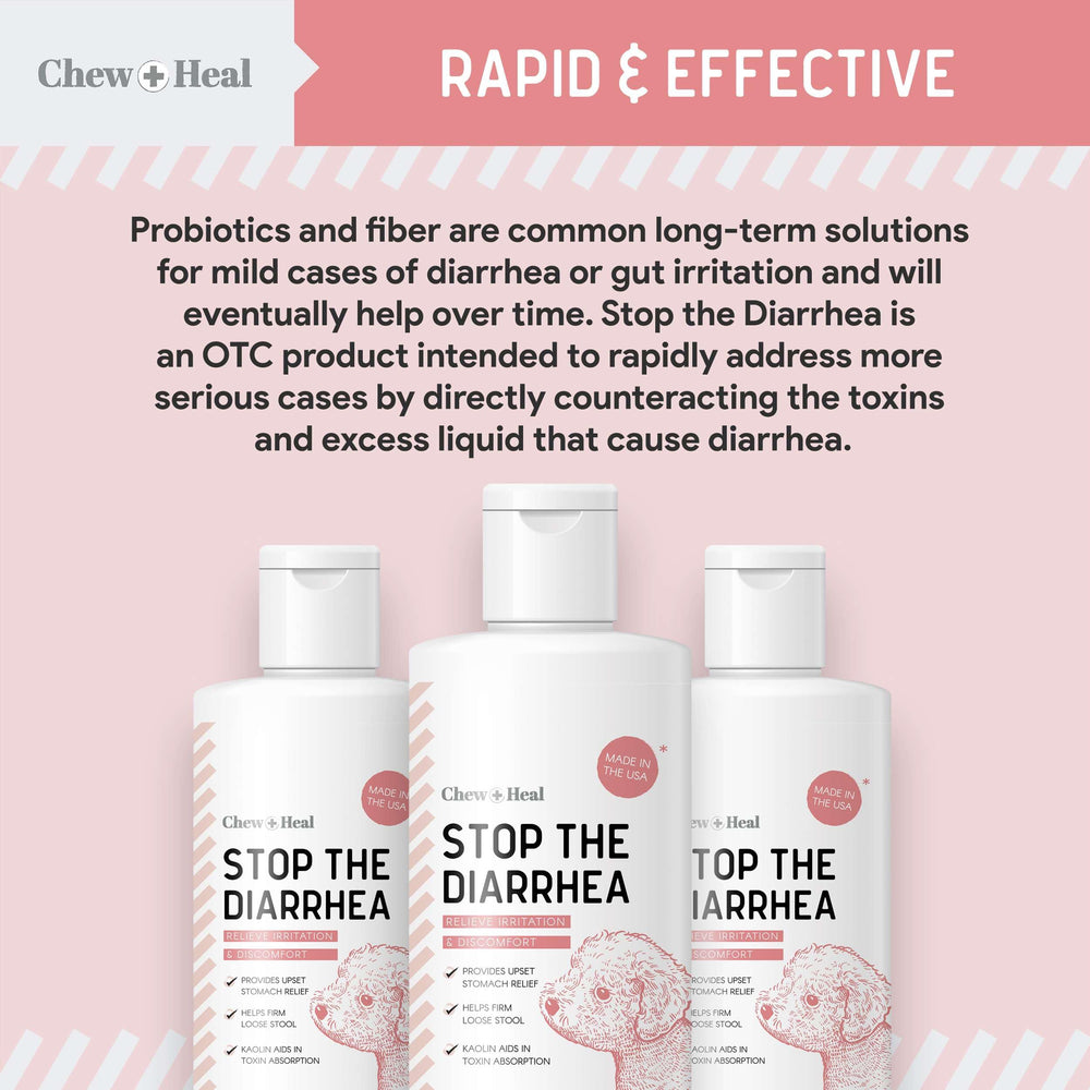 Chew + Heal Labs usage scene shows mixing into dog food for convenience