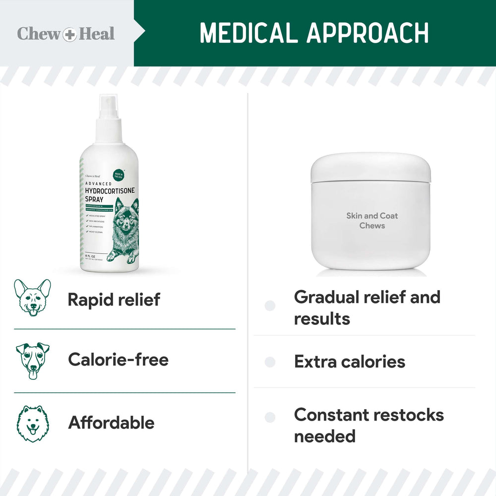 Chew + Heal Labs spray being applied to dog's skin