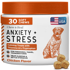 Chew + Heal Labs calming chews package promotes stress reduction for dogs during travel.