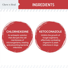 Chew + Heal Labs paw wipes applied to a dog's paw for cleaning.