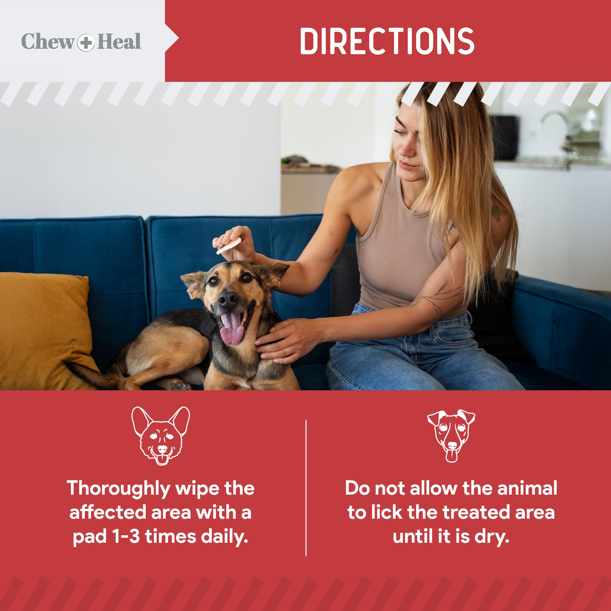 Chew + Heal Labs paw wipes in-use during outdoor walk.