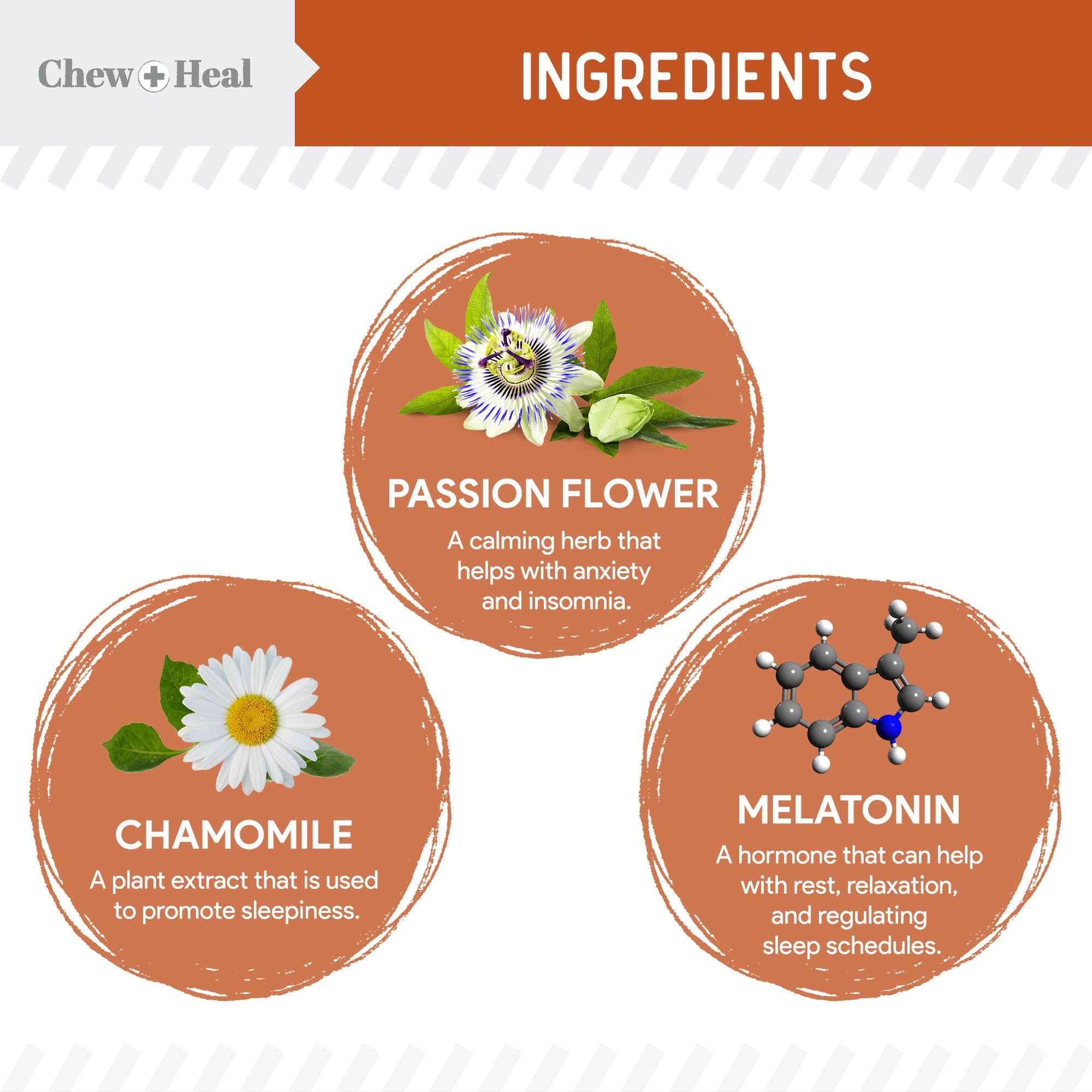 Chew + Heal Labs dog relaxation ginger chamomile blends soothe upset stomachs on road trips.