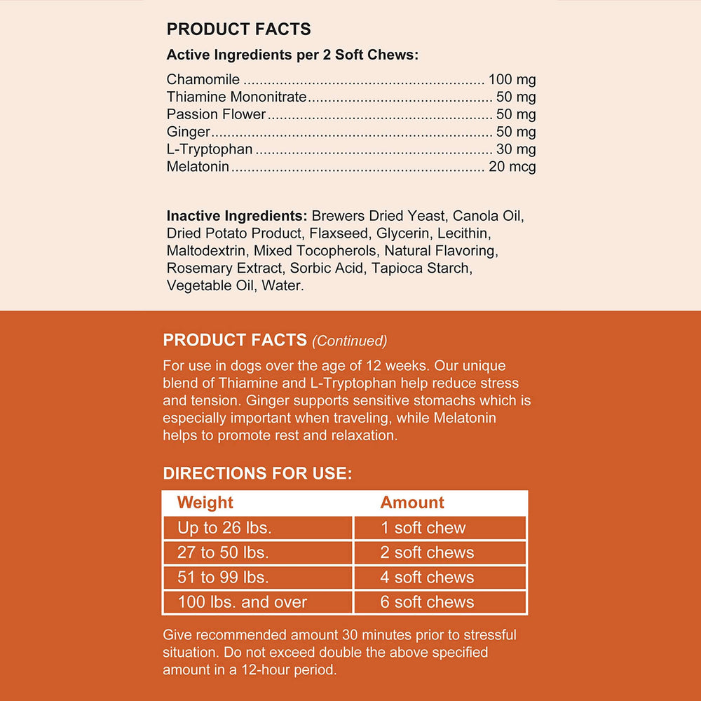 Chew + Heal Labs dosage guide image helps owners administer the right amount.