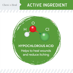 Chew + Heal Labs HOCl spray on wound application demonstrates soothing protection for dogs.
