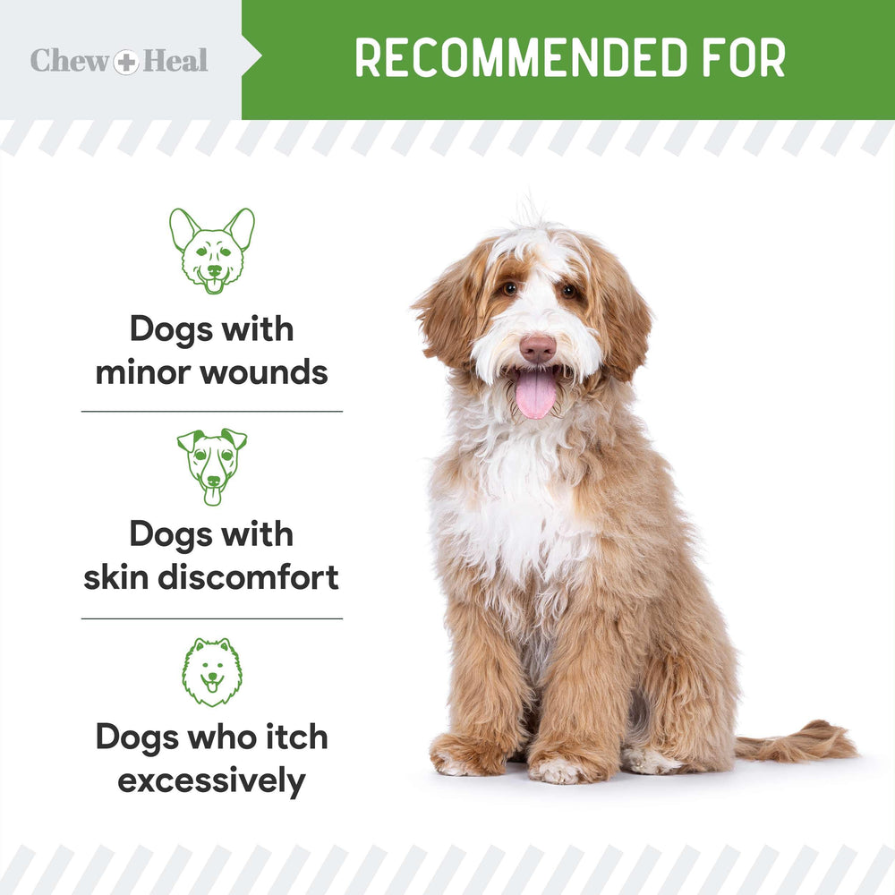 Chew + Heal Labs HOCl spray-dispense on paw area for quick relief.